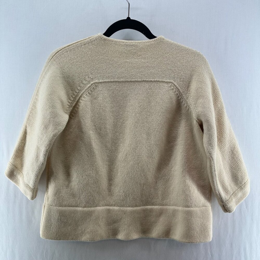 AKRIS Punto Sweater Size 10 Wool Knit Full Zip Cardigan Pockets 3/4 Sleeve Ivory - Picture 2 of 14